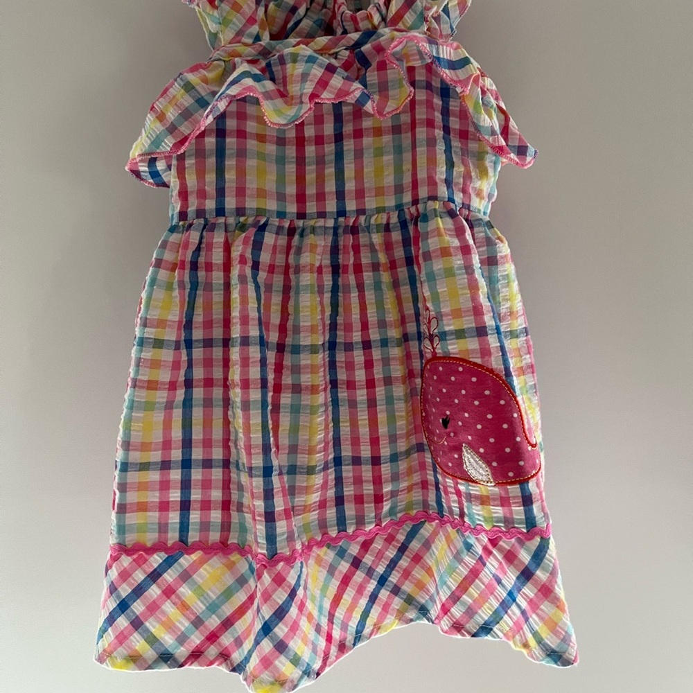 Colorful seersucker summer dress with whale